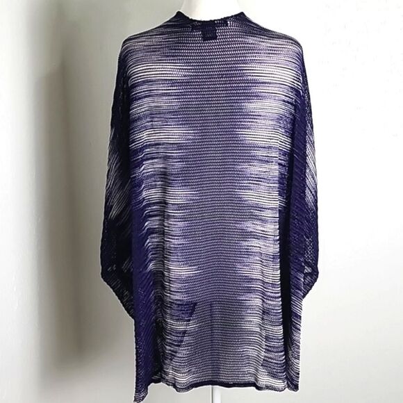 Cejon Navy & White Ombre Cardigan Wrap with Kimono Sleeves, One Size - Picture 8 of 9